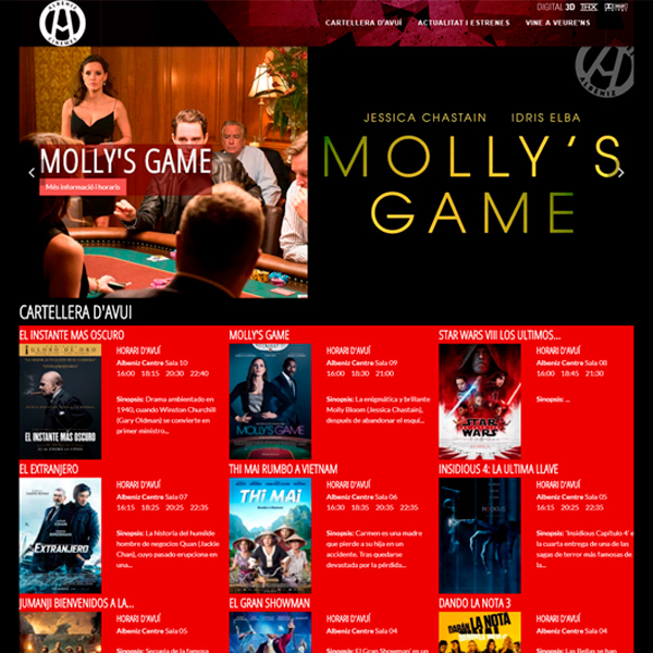 Captura del lloc web de Cinemes Albèniz