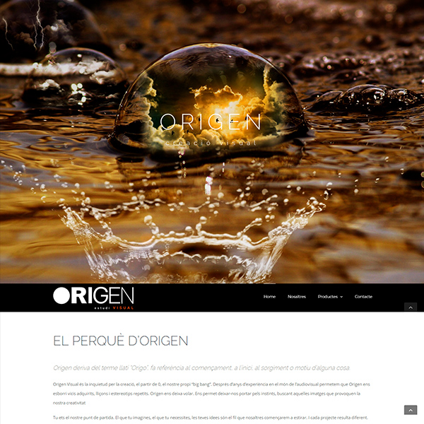 Screenshot of the Origen Visual website