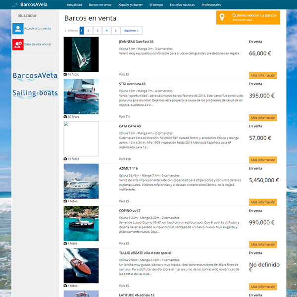Screenshot of the BarcosAVela.com website